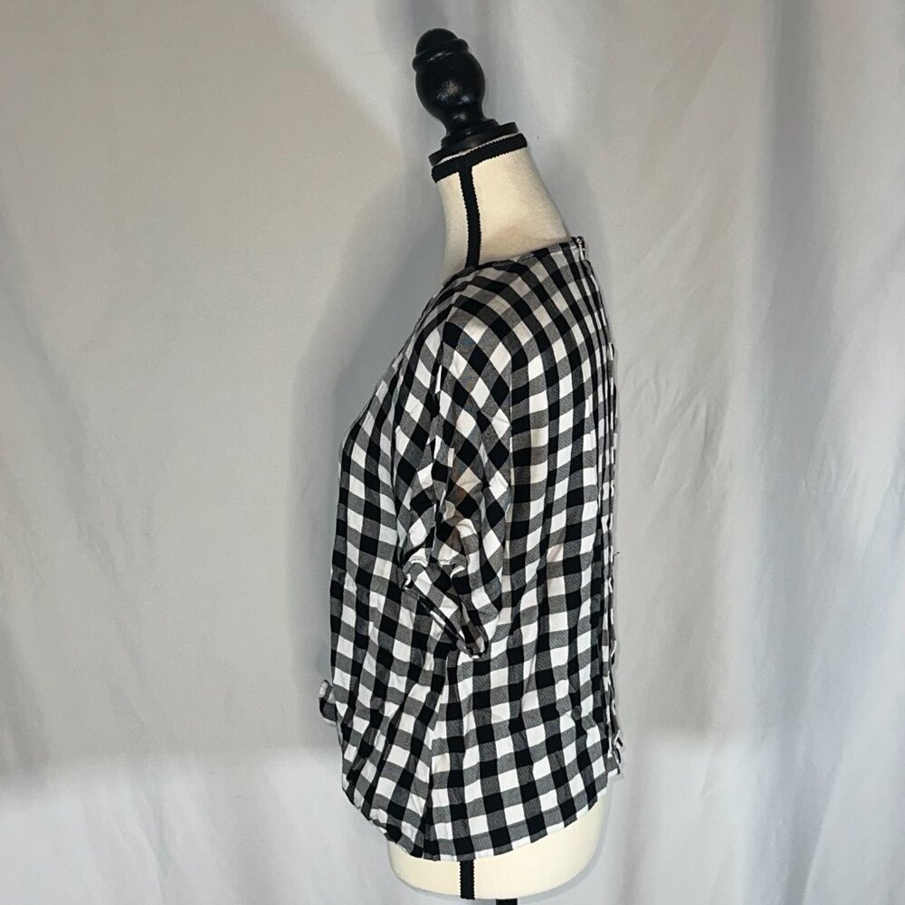 Madewell Buffalo Check black & White Button Back Tie Tee Blouse Medium - Picture 3 of 11